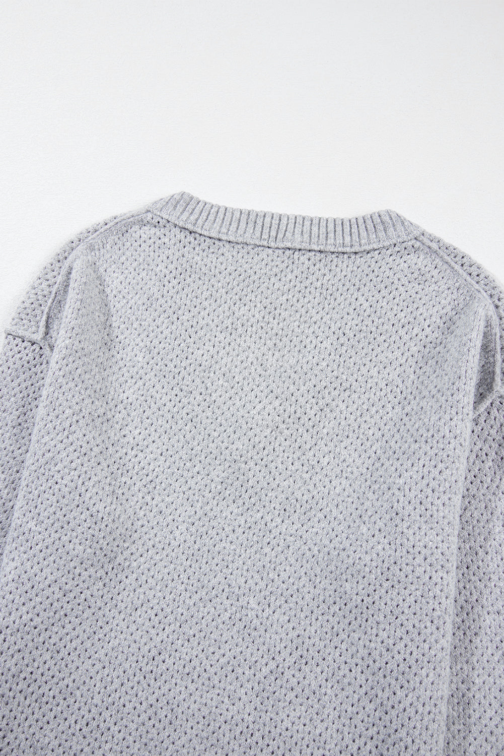 Light Grey Oversized V Neck Drop Shoulder Sweater with Eyelet Detail