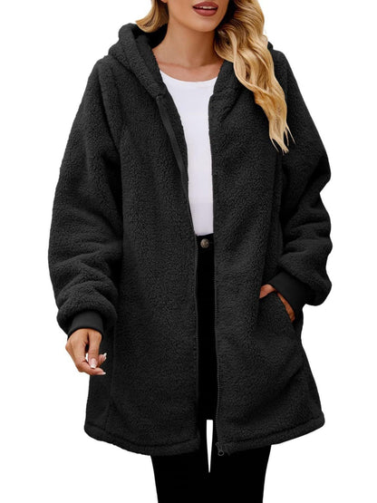 Fuzzy Pocketed Zip Up Jacket