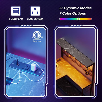 51 Inch L Shaped Gaming Desk With LED Lights 4 Tier Shelves