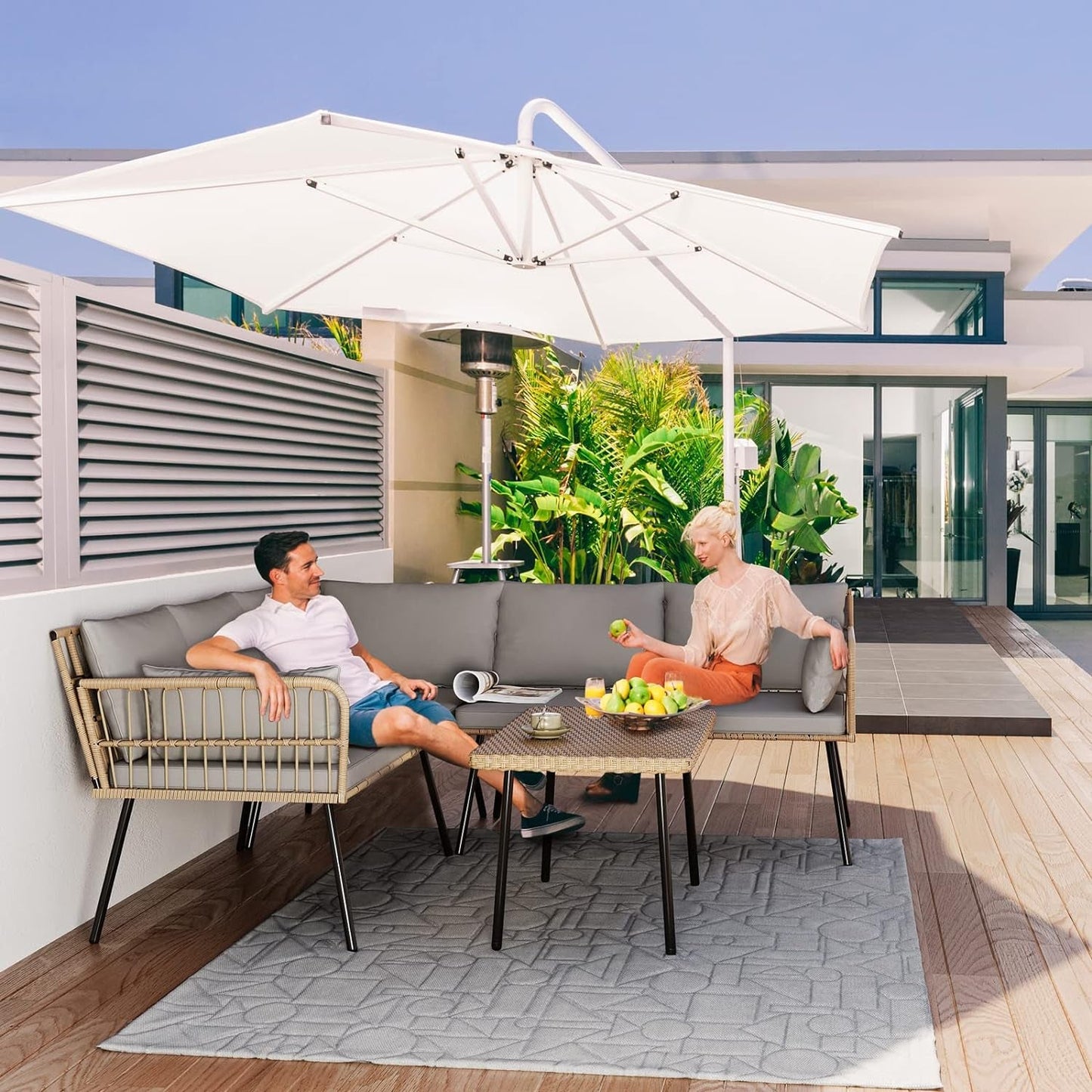 4 Piece Outdoor Wicker Patio Set Grey Memory Foam Cushions