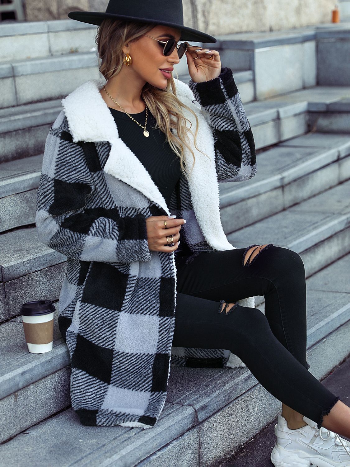 Plaid Open Front Coat