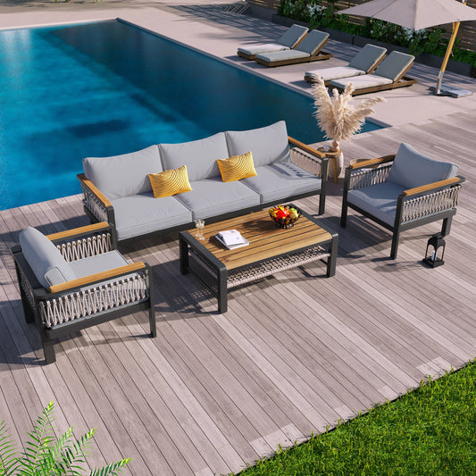 4 Pieces Outdoor Sectional Sofa Set 5-person Patio Seating Group