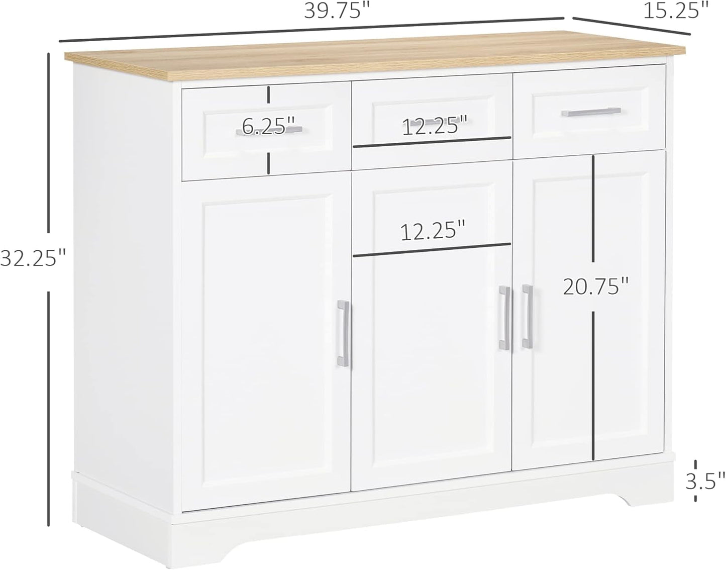 Sideboard Buffet Cabinet with 3 Storage Drawers, Kitchen Cabinet