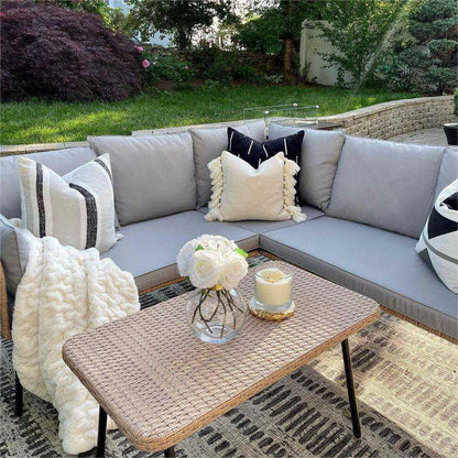4 Piece Outdoor Wicker Patio Set Grey Memory Foam Cushions