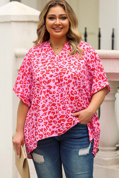 Printed Notched Neck Half Sleeve Top