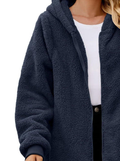 Fuzzy Pocketed Zip Up Jacket