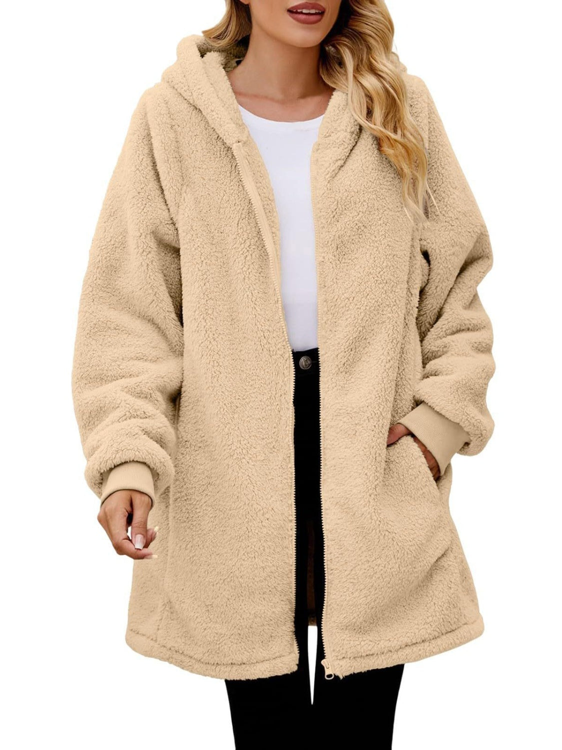 Fuzzy Pocketed Zip Up Jacket