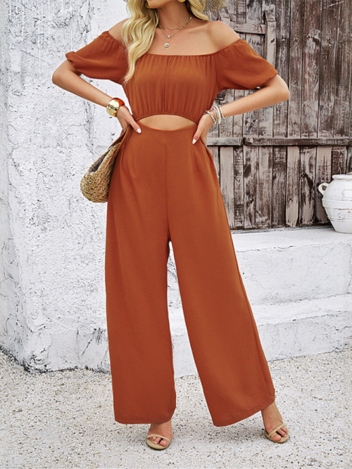 Chic Solid Color Short-Sleeved Wide-Leg Jumpsuit